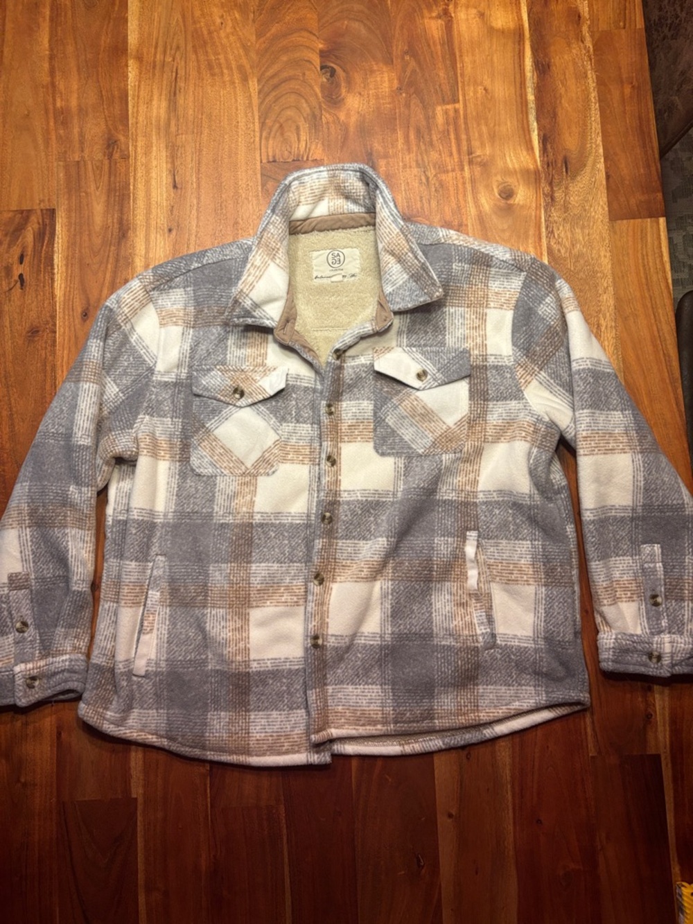 Sage Plaid Lightweight Shirt Jacket in Gray & Tan